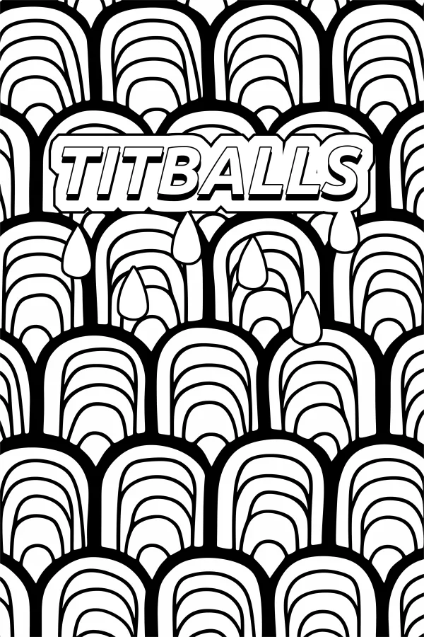 Funny abstract breast pattern with text 'titballs', abstract style — free printable parody coloring book page