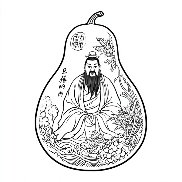 Ancient chinese scholar inside gourd, chinese traditional style — free printable traditional culture coloring book page