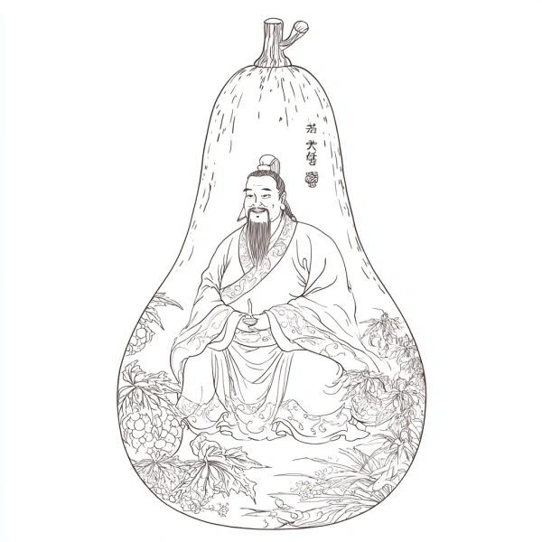 Ancient chinese master (hu dashifu) inside a gourd, chinese traditional style — free printable traditional culture coloring book page