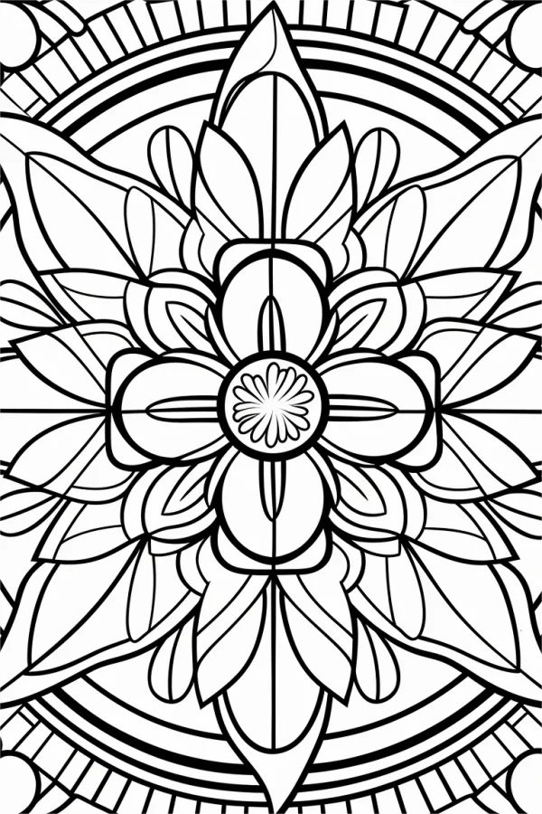 Mandala floral symmetrical pattern, abstract mandala art style — free printable coloring page