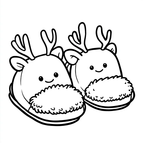 Cute cartoon reindeer slippers, cartoon style — free printable living items coloring book page