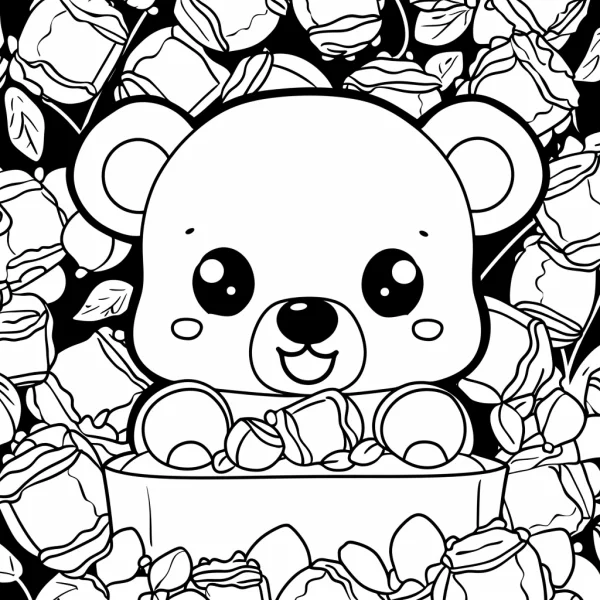 Cute cartoon bear, cartoon style — free printable desserts coloring book page