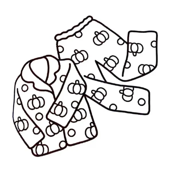 Pajamas with pumpkin patterns, cartoon style — free printable clothing coloring book page
