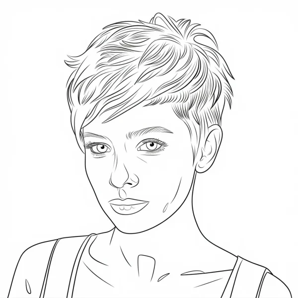 Short-haired female portrait, sketch style — free printable portrait coloring book page