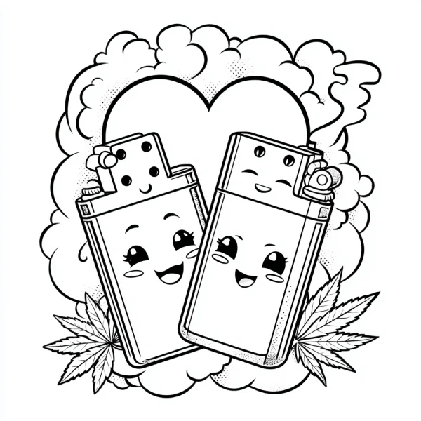 Cute anthropomorphic lighters with smiling expressions, cartoon style — free printable personification coloring book page