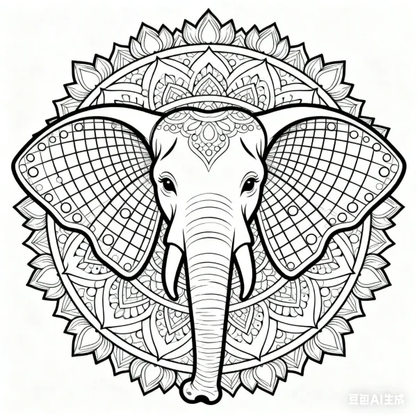 Mandala elephant head, mandala art style — free printable mandala art coloring book page