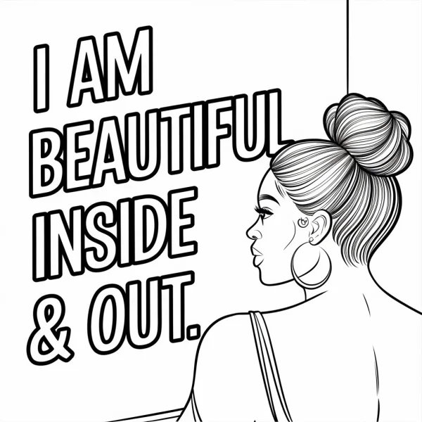 Side profile of a girl with high bun hairstyle, cartoon line art style — free printable self-identity coloring book page