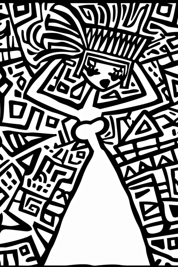 Aztec style human totem, tribal art style — free printable aztec coloring book page