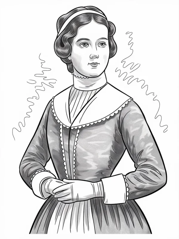 Vintage style nurse, realistic sketch style — free printable nurse coloring book page