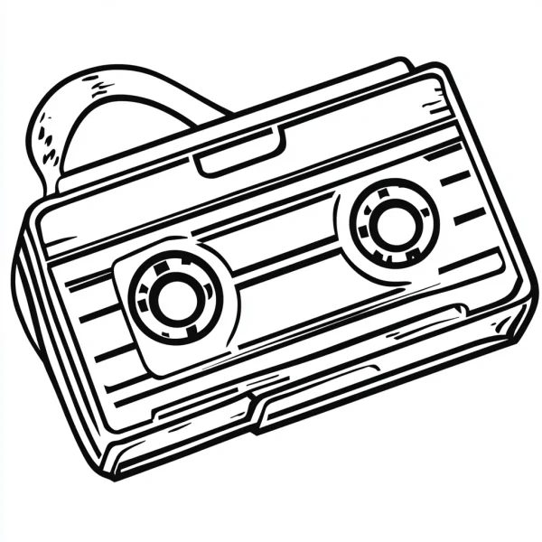 Vintage cassette tape, retro style — free printable nostalgia coloring book page
