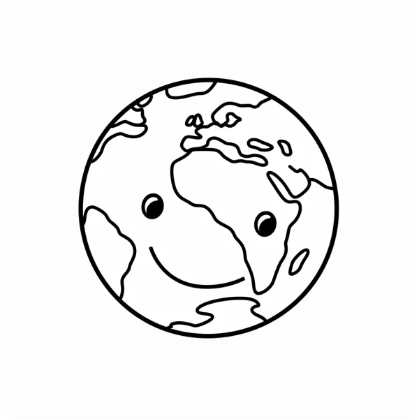 Cute anthropomorphic cartoon earth, cartoon style — free printable earth day coloring book page