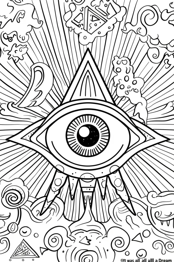 All-seeing eye, abstract fantasy style — free printable dreams coloring book page