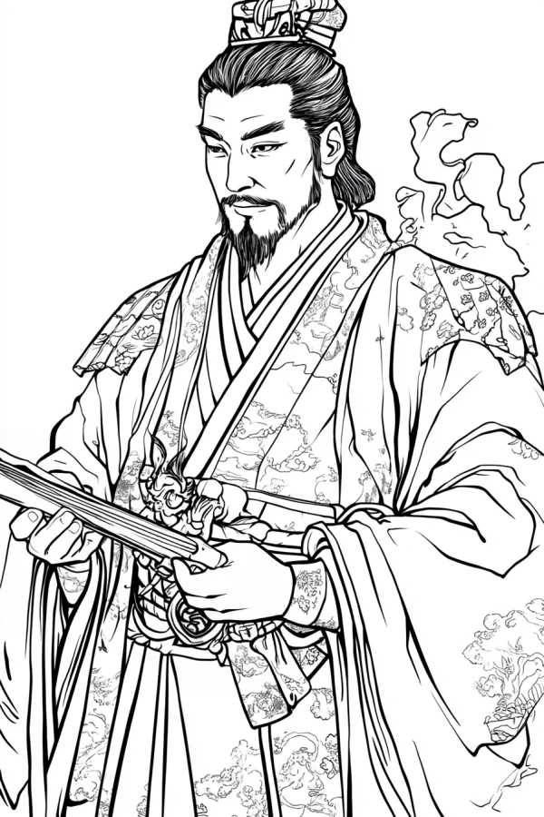 Ancient chinese noble man, chinese style — free printable historical figures coloring book page