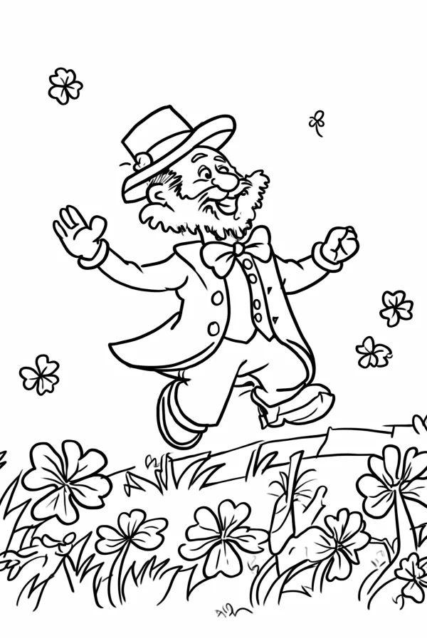 Cheerful st. patrick's day leprechaun, cartoon style — free printable st. patrick's day coloring book page