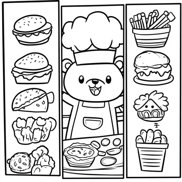 Cute chef bear, cartoon style — free printable chef coloring book page