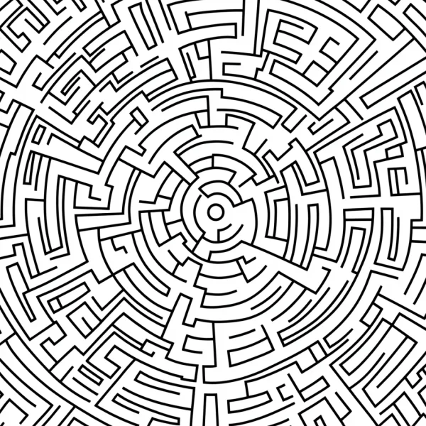 Circular maze, abstract geometric style — free printable maze coloring book page