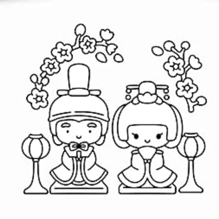 Japanese hinamatsuri dolls, cartoon style — free printable other coloring book page