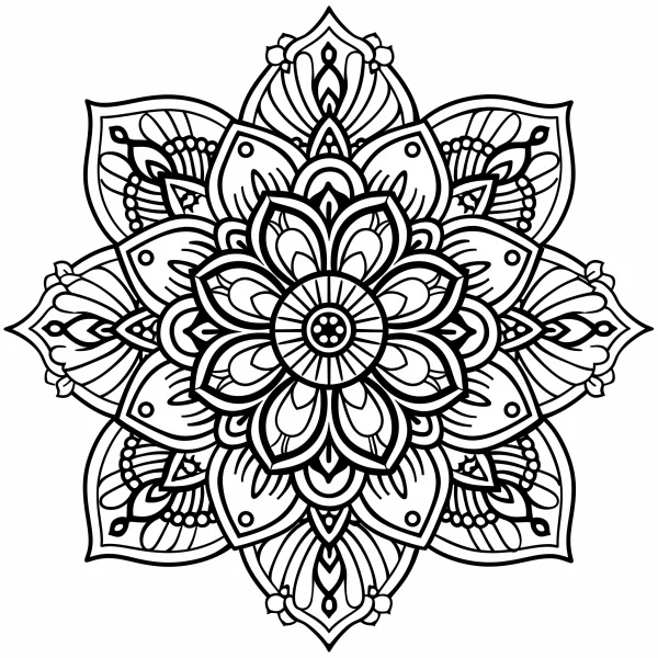 Mandala floral pattern, intricate symmetric repetitive design — free coloring book page