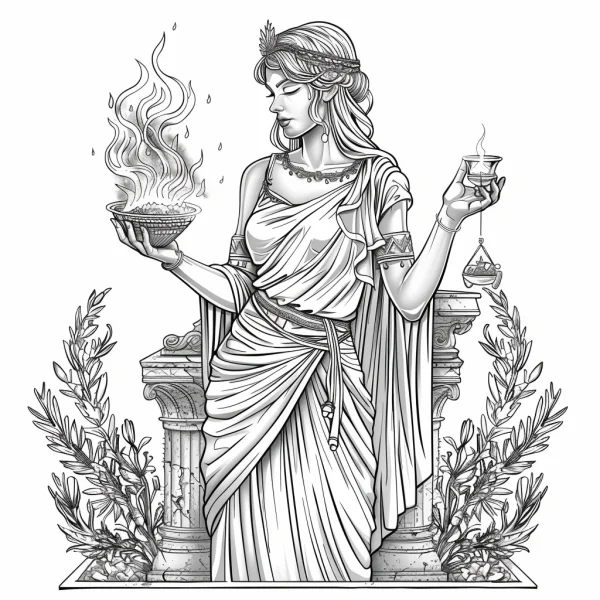 Greek classical goddess, ancient greek art style — free printable greek culture coloring book page