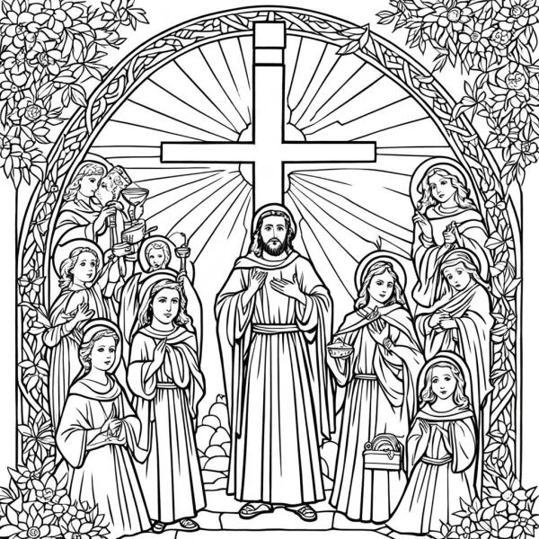 Jesus with his disciples, religious theme — free printable bible stories coloring book page