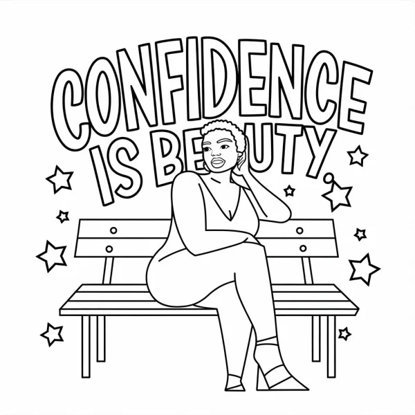 Curly-haired woman sitting on a wooden bench, cartoon hand-drawn style — free printable female coloring book page