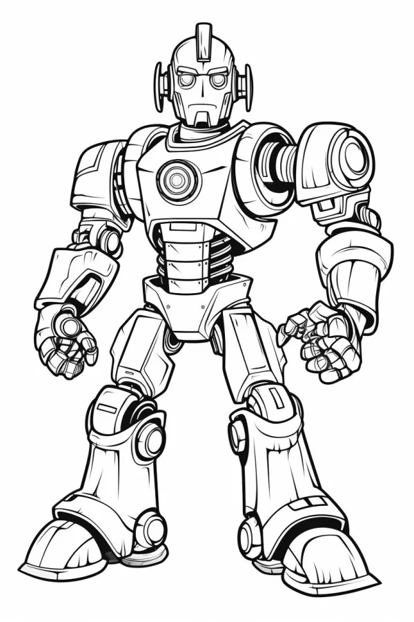 Mechanical robot, cartoon style — free printable robot coloring book page