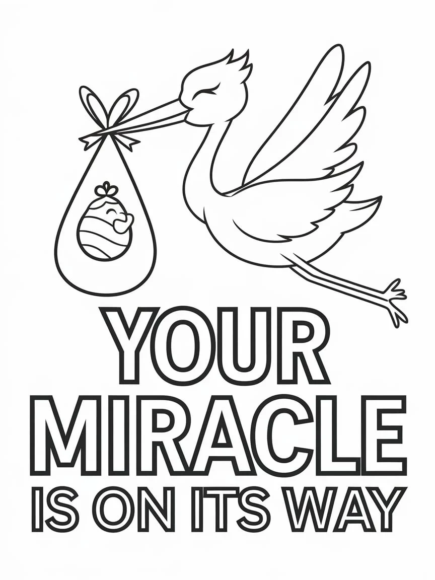 Stork carrying a swaddled baby with a bow, cartoon style — cartoon style — beginner-friendly — line art coloring page — for teens and adults