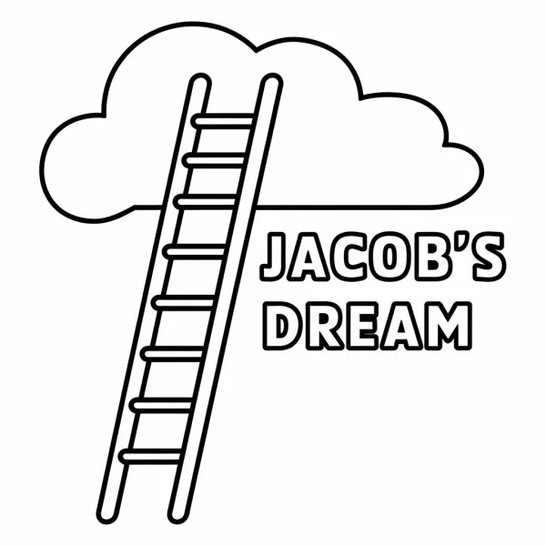 Ladder leaning on cloud, minimalist style — free printable dreams coloring book page