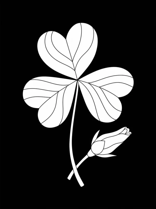 Four-leaf clover with a flower bud, minimalist vector art style — free printable st. patrick's day coloring book page