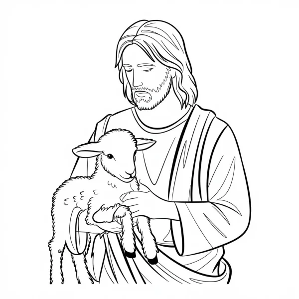 Jesus holding a lamb, religious biblical theme — free printable bible stories coloring book page