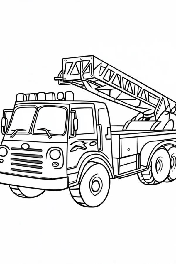 Fire truck with ladder, cartoon style — free printable career theme coloring book page