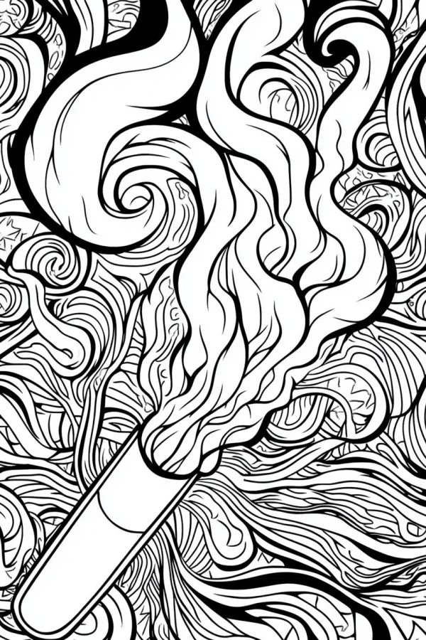 Test tube with swirling abstract smoke lines, abstract line art style — free printable science coloring book page