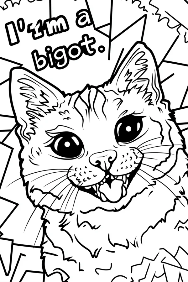 Quirky cartoon cat, cartoon style — free printable parody coloring book page