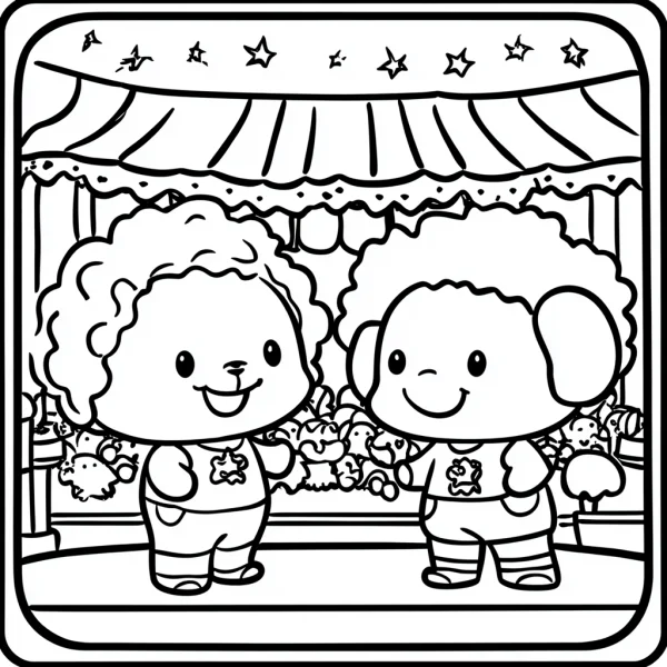 Two cute cartoon dog friends, cartoon style — free printable amusement park coloring book page