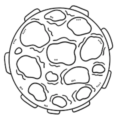 Coloring book page, symmetrical geometric mandala with crater-like irregular patterns — free printable geometry coloring book page