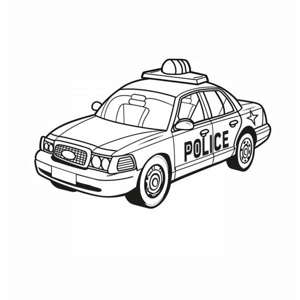 Police car, cartoon style — free printable career theme coloring book page