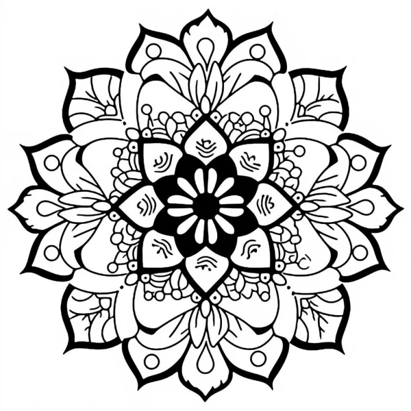 Mandala flower pattern, intricate symmetrical decorative style — free printable zen coloring book page