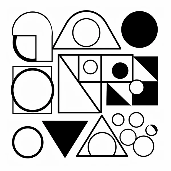 Geometric shapes combination, minimalist abstract style — free printable geometry coloring book page