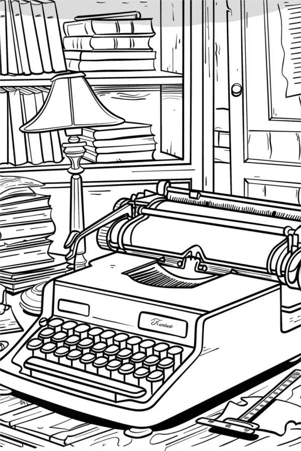 Vintage typewriter, vintage style — free printable writing coloring book page