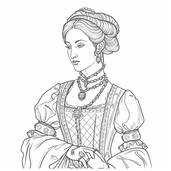 Vintage victorian noblewoman, realistic retro victorian style — free printable victorian coloring book page