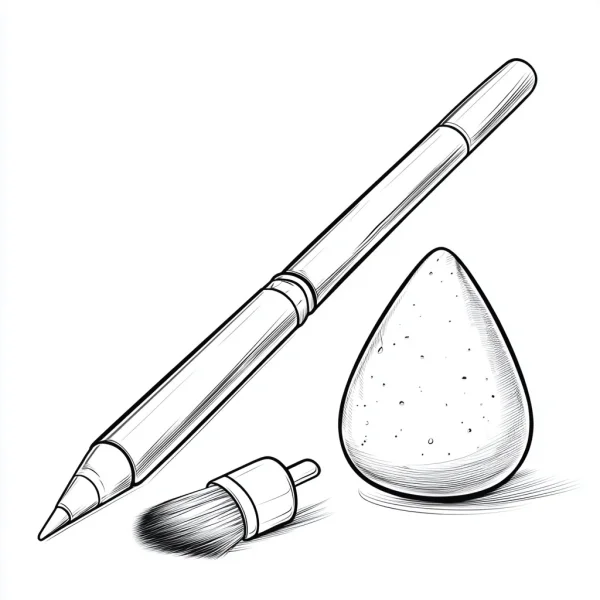 Drawing tools including mechanical pencil, small brush and beauty sponge — free printable beauty coloring book page