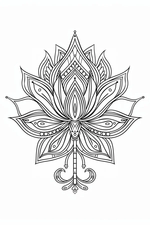 Mandala-style lotus flower, zentangle art style — free printable zen coloring book page