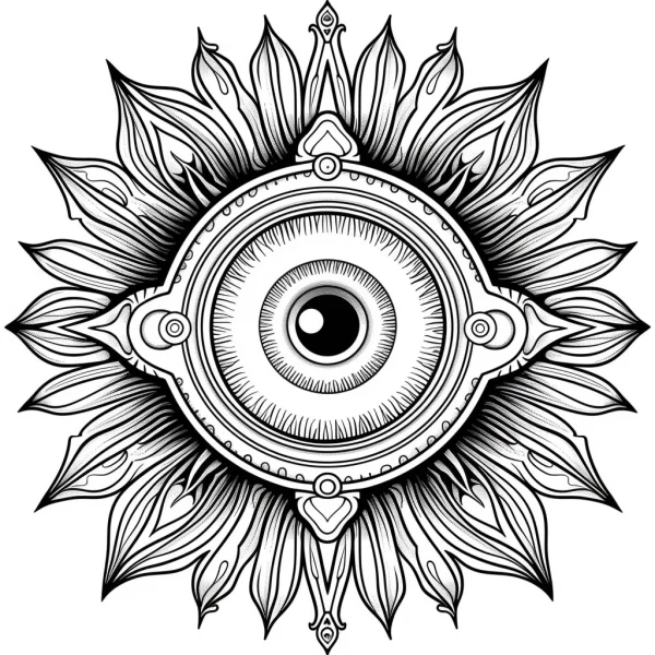 Mandala-style all-seeing eye, abstract style — free printable mystery coloring book page
