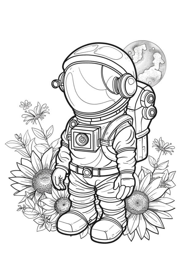 Cute cartoon astronaut, cartoon style — free printable astronaut coloring book page