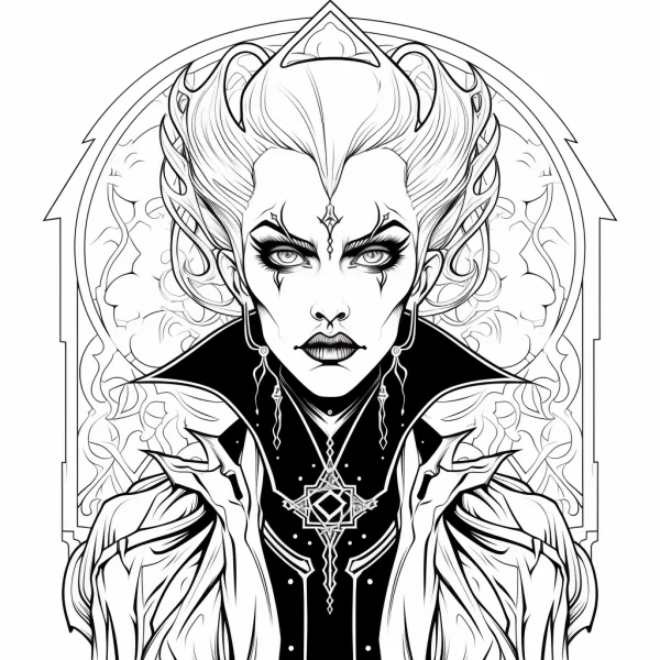 Dark gothic queen, gothic style — free printable darkness coloring book page