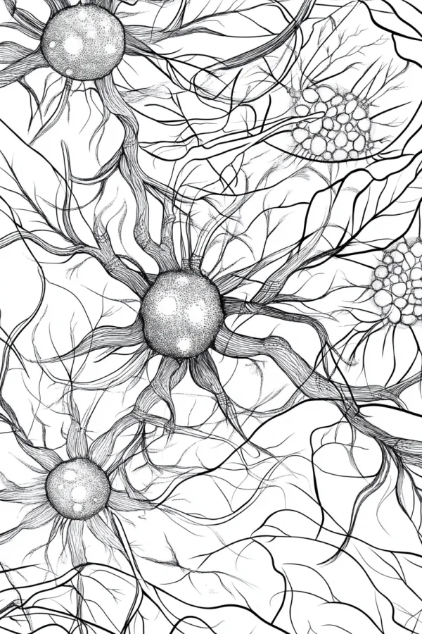 Neuron cells, scientific line art style — free printable biological science coloring book page