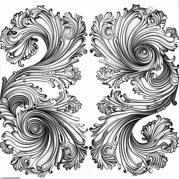 Baroque-style symmetrical decorative patterns, baroque art style — free printable baroque coloring book page