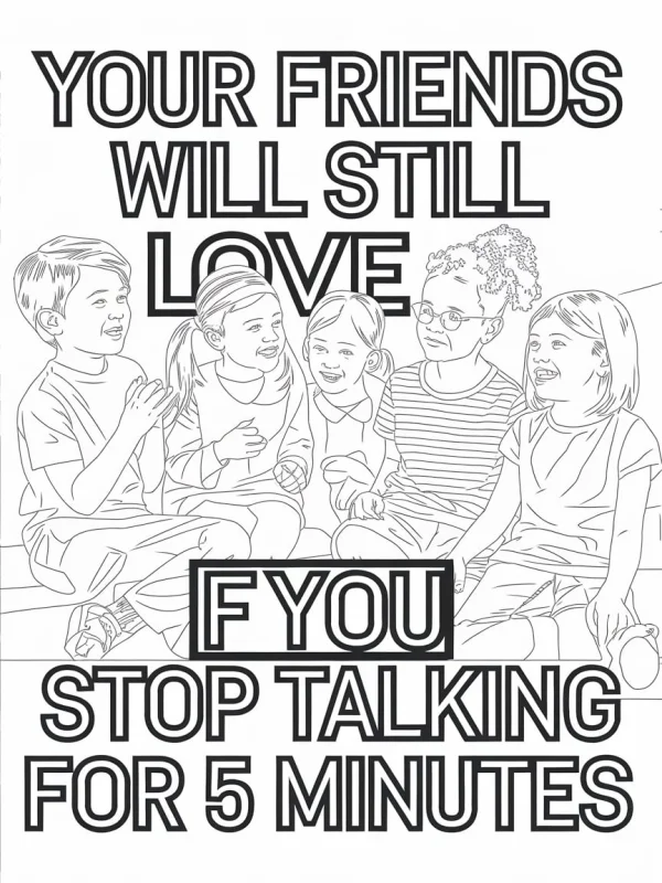 Group of laughing children, cartoon style — free printable humor coloring book page