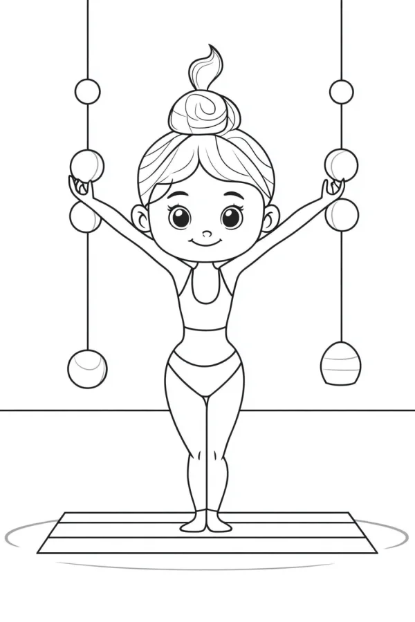 Cartoon yoga girl, cute cartoon style — free printable fitness coloring book page