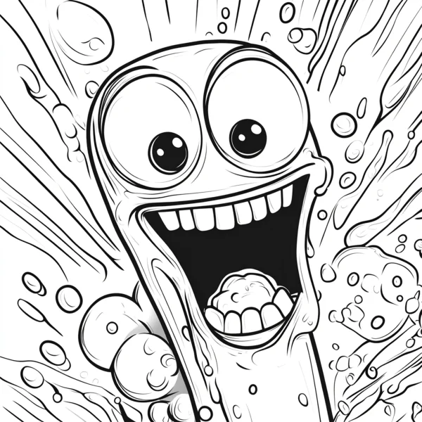Silly cartoon long character with big eyes and wide open mouth, cartoon style — free printable quirky coloring book page